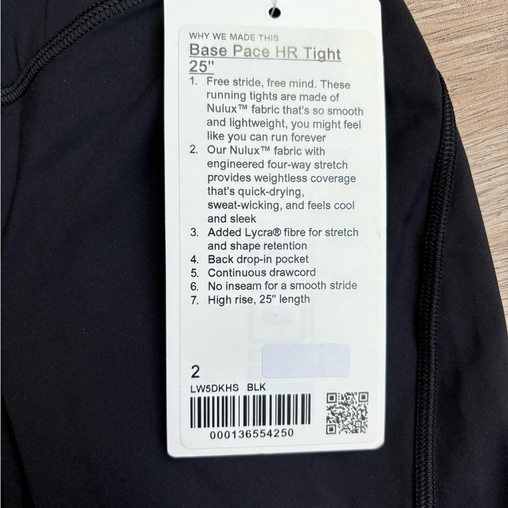 Lululemon NWT Base Pace High-Rise 25” Black Size 2 - Picture 3 of 4